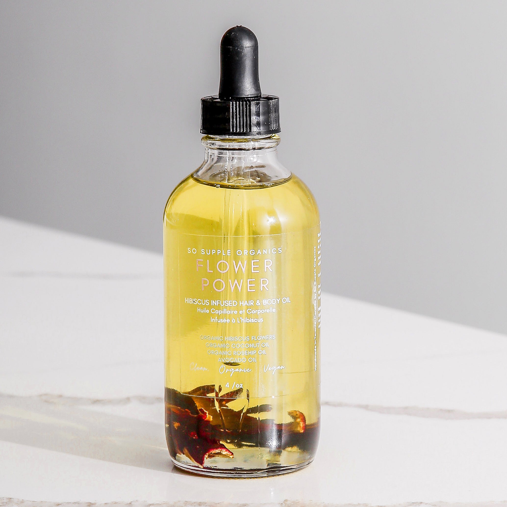 hair oil, flower power, so supple organics